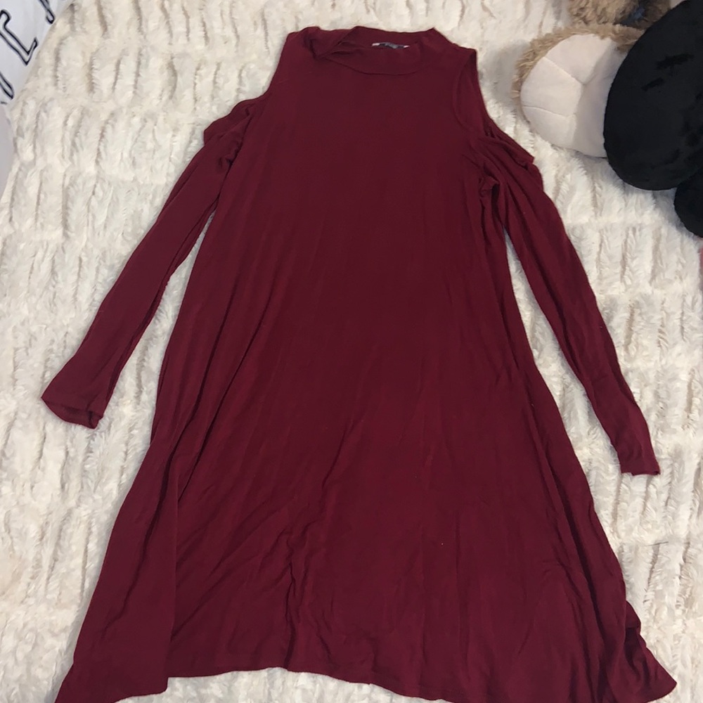 Burgundy cold shoulder dress